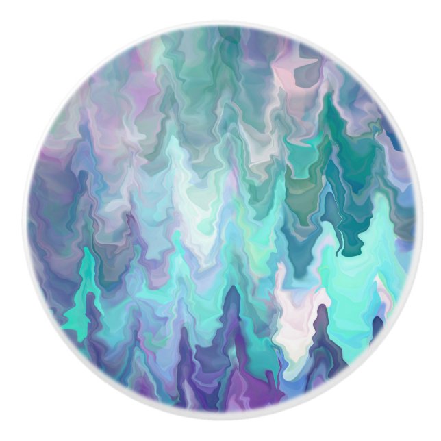 Purple, Teal and Turquoise Abstract Ceramic Knob (Front)