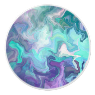 Purple, Teal and Turquoise Abstract Faux Marble Ceramic Knob