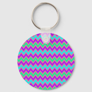Purple Teal and Turquoise Aztec Chevron Stripes Keychain