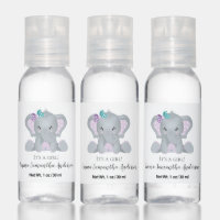 Purple & Teal Baby Elephant Baby Shower Hand Sanitizer