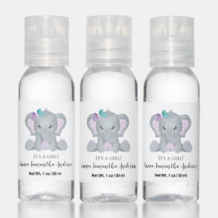 Purple & Teal Baby Elephant Baby Shower Hand Sanitizer