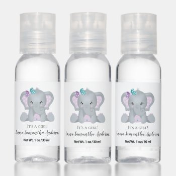 Purple & Teal Baby Elephant Baby Shower Hand Sanitizer by dmboyce at Zazzle