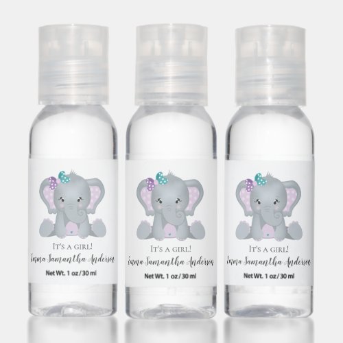 Purple  Teal Baby Elephant Baby Shower Hand Sanitizer