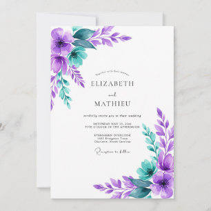 Purple Teal Blissful Botanical Wedding Invitation