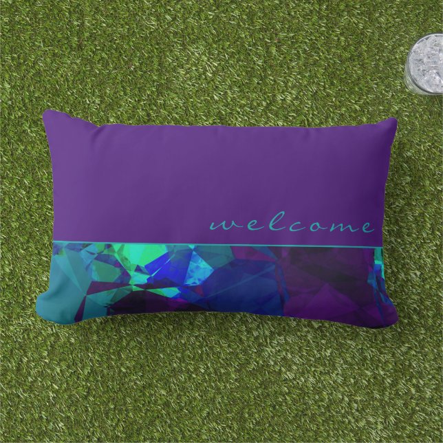 Purple Teal & Blue Abstract Design | Welcome Lumbar Pillow (Grass)