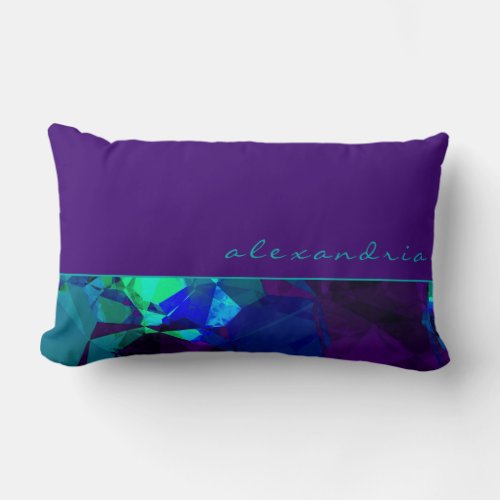 Purple Teal  Blue Abstract Geometric  Name Lumbar Pillow