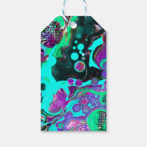 Purple Teal Blue Black Colorful Abstract Fluid  Gift Tags
