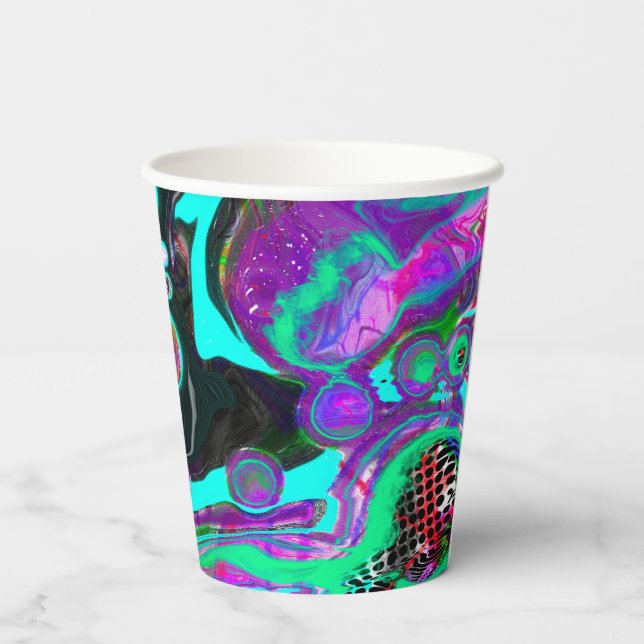 Purple, Teal, Blue, Black Colorful Abstract Fluid  Paper Cups (Back)