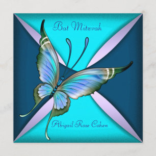 Purple Teal Blue Butterfly Bat Mitzvah Invitation