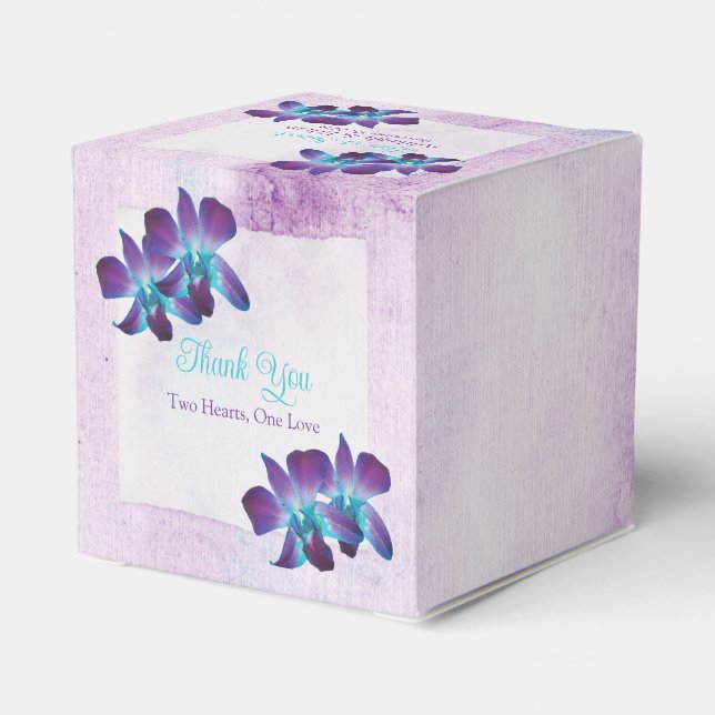Purple Teal Blue Dendrobium Orchid Wedding Favor Boxes (Back Side)