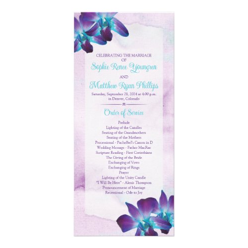 Purple Teal Blue Dendrobium Orchid Wedding Program