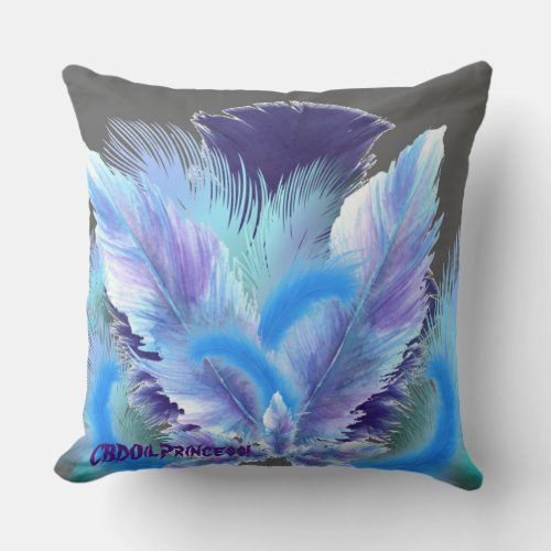 Purple Teal  Blue Feathers Dark Gray Background Throw Pillow