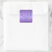 Purple, Teal Blue Floral 1.5" Sq. Wedding Favor Square Sticker (Bag)