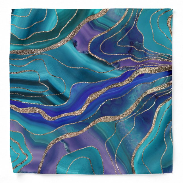 Purple Teal Blue Galaxy Nebula Agate Glitter #1 Bandana (Front)