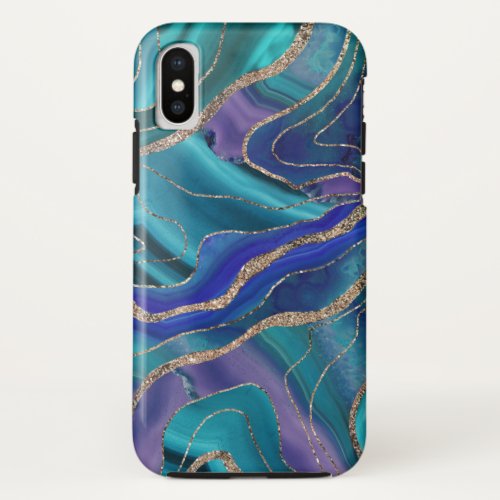 Purple Teal Blue Galaxy Nebula Agate Glitter 1 iPhone X Case