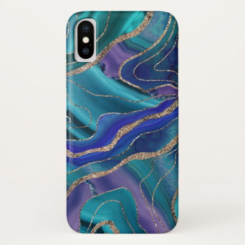 Purple Teal Blue Galaxy Nebula Agate Glitter 1 iPhone X Case