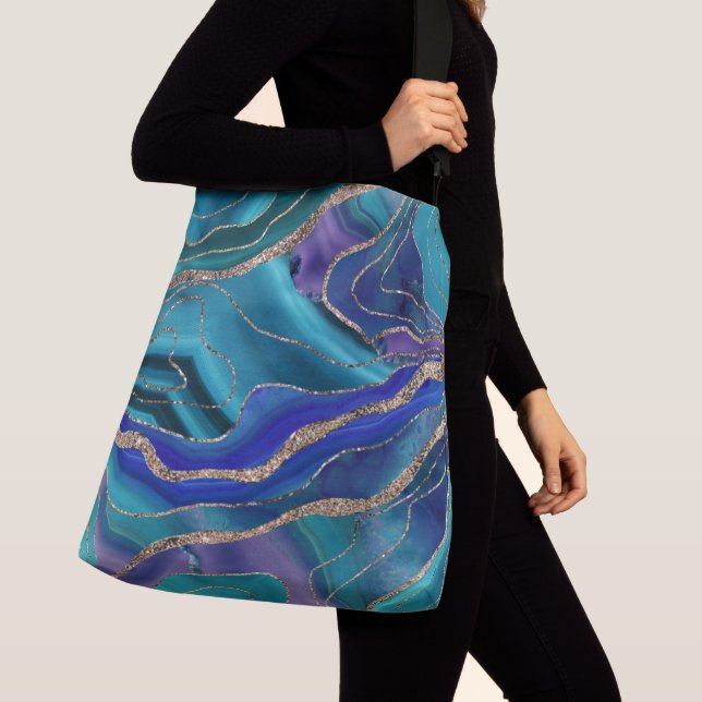 Purple Teal Blue Galaxy Nebula Agate Glitter #1 Crossbody Bag (Close Up)