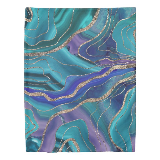 Purple Teal Blue Galaxy Nebula Agate Glitter #1 Duvet Cover (Front)