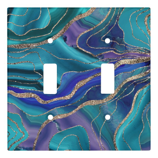 Purple Teal Blue Galaxy Nebula Agate Glitter #1 Light Switch Cover (Front)
