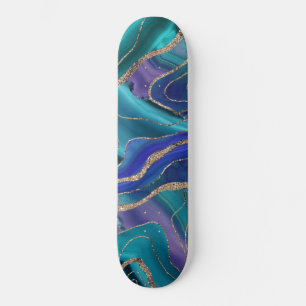 Purple Teal Blue Galaxy Nebula Agate Glitter #1 Skateboard