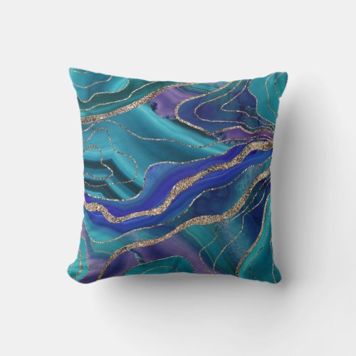 Purple Teal Blue Galaxy Nebula Agate Glitter 1 Throw Pillow