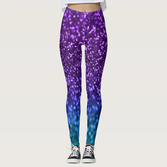 Purple Teal Blue Glitter Bokeh Leggings | Zazzle