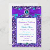 Purple Teal Blue Glitter Jewel Bow Quinceanera Invitation (Front)