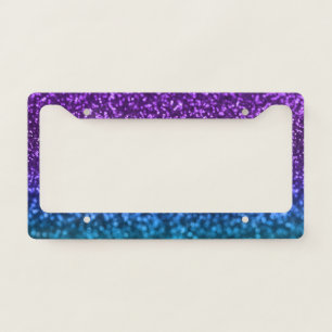 Purple Teal Blue Ombre Glitter Bokeh License Plate Frame