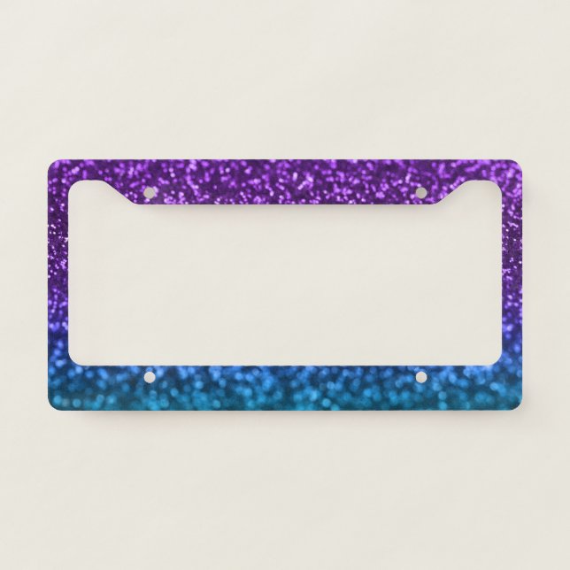 Purple Teal Blue Ombre Glitter Bokeh License Plate Frame (Front)