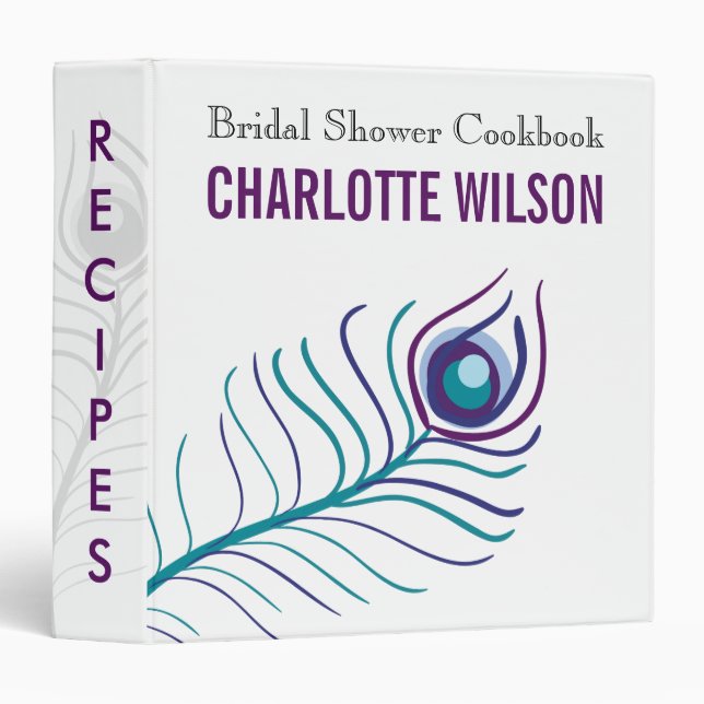 purple, teal blue peacock wedding Recipe Folder (Front/Spine)