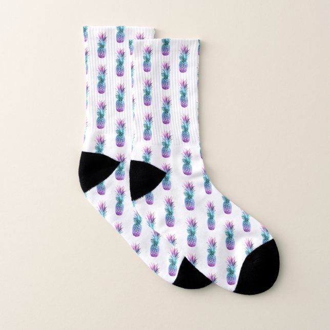 Purple Teal Blue Pineapple Pattern Socks (Pair)
