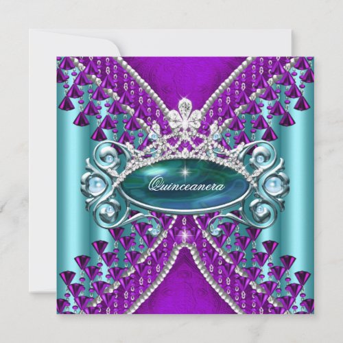 Purple Teal Blue Quinceanera 15th Birthday Party Invitation