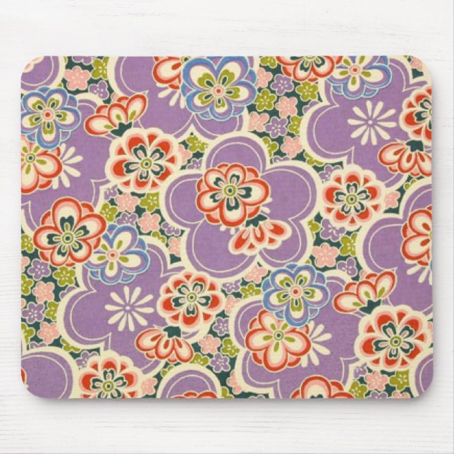 Purple, Teal, Blue, Red, Green & White Flowers Mouse Pad (Front)