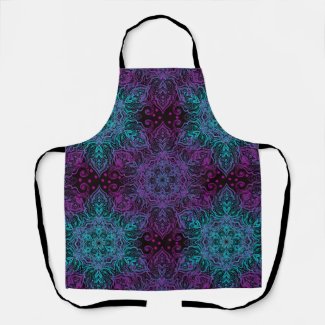 Purple Teal Blue Snowflake Mandala Apron