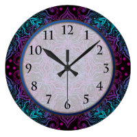 Purple Teal Blue Snowflake Mandala Flourish Large Clock