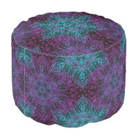 Purple Teal Blue Snowflake Mandala Pouf