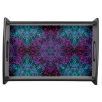 Purple Teal Blue Snowflake Mandala Serving Tray