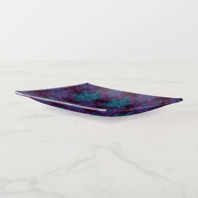 Purple Teal Blue Snowflake Mandala Soap Dish Tray (Angled)