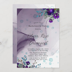 Purple Teal Botanical Floral Bachelorette Party Invitation