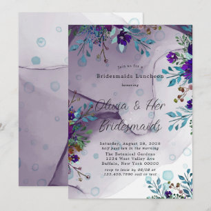 Purple Teal Botanical Floral Bridesmaids Luncheon Invitation