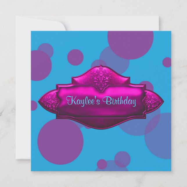 Purple Teal Bubbles Girls 10th Birthday Party Invitation (Front)