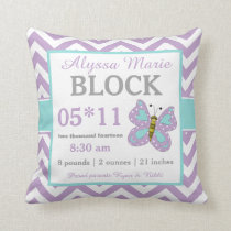 Purple Teal Butterfly Baby Announcement Pillow