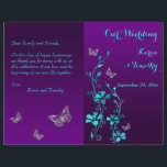 Purple Teal Butterfly Floral Wedding Program<br><div class="desc">This 8.5"x11" purple and aqua blue floral wedding program has silver butterflies, flowers, and vines on it that match the wedding invitation shown below. It is designed to be folded down the center. ****PLEASE NOTE that the higher grade paper is a card stock and does not fold well. All the...</div>