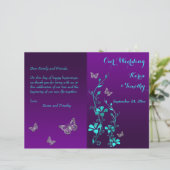 Purple Teal Butterfly Floral Wedding Program (Standing Front)