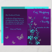 Purple Teal Butterfly Floral Wedding Program (Front/Back)