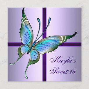 Purple Teal Butterfly Sweet 16 Birthday Party Invitation