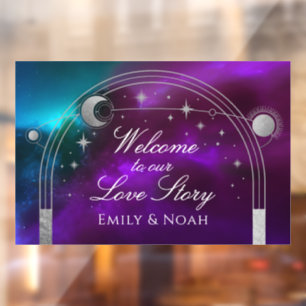 Purple Teal Celestial Love Story Wedding Welcome Window Cling