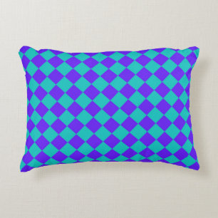 Purple Teal Checker Diamond Pattern Accent Pillow