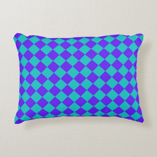 Purple Teal Checker Diamond Pattern  Accent Pillow