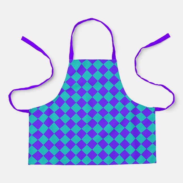 Purple Teal Checker Diamond Pattern Apron (Front)